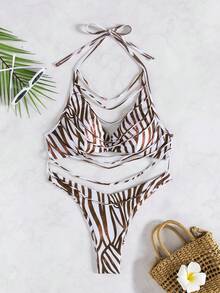 女式性感吊带系带比基尼上衣和高腰低腰比基尼下装套装