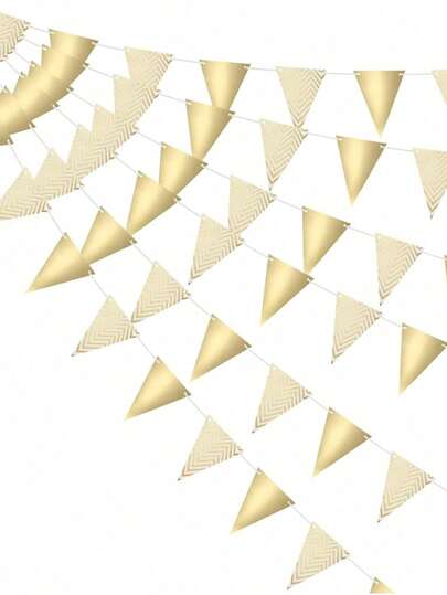 12pcs/Pack Gold Wavy Pattern Triangle Pennant Flags, Suitable For Birthday Party, Wedding Decoration, Room Decor, Theme Celebration, Bachelorette Party