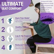 Purple Gel Seat Cushion, 19.7" Extra Large Double Thick Chair Cushions For Office Chair, Wheelchair, Car Seat, Couch, Stadium Seat Cushion For Tailbone Pain Relief, Cooling & Breathable Seat Cushions - Purple - View 6
