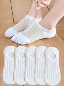 1/5/10 pares de calcetines invisibles de verano de unicolor y transpirables para mujer, con silicona blanca antideslizante para mocasines