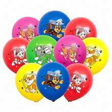 Paw Patrol 18 个带丝带的 Woof Team 气球，Woof Patrol Team 主题 12 英寸乳胶气球卡通派对 Woof Team 气球，派对装饰气球，增添气氛（款式随机）