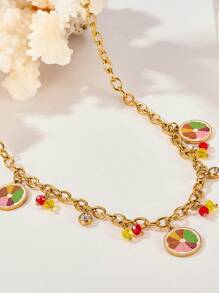 1 pieza Collar con frutas dulces y lindos, que incluye pitaya, sandía, aguacate, toronja y manzana, adecuado para estudiantes, un regalo encantador para niñas