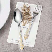 Hot Gold Silverware Set, 20 Piece Stainless Steel Golden Flatware Set For 4, Silver Tableware Set With 24K Gold-Plated Trim, Eating Utensils, Great For Family Gatherings & Daily Use(Prestige) Best Girfts