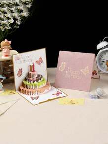 1pc Premium 3D Pop-Up Birthday Greeting Card With Envelope, Made Of Specialty Glitter Paper, Elegant Design, Professional Grade, Customizable, Offers English, German, French, Japanese, And Korean Writing Options, Suitable For Valentine's Day And Birthday, School Supplies,Back To School