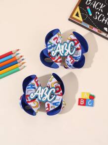 2pcs Back To School Hair Bows For Students Glitter ABC Bow Hair Clips Letters Pattern Bow Grosgrain Ribbon Bow Alligator Clips Colorful Letters Printed Bow Hairpins With ABC Accessory Cute Bow Barrettes For First Day Of School Teens Hair Accessories
