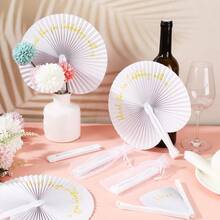 50 Pcs Wedding Paper Fans Round Handheld Folding Fans Foldable Fans For Wedding With Plastic Handle And Yarn Bag Thank You For - Multicolor - View 6