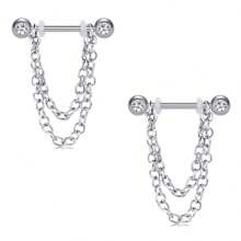 Steel Nipple Shield Rings Tongue Barbell Piercing Jewelry Retainer 14G 5/8Inch Chain Dangle Clear CZ For Women Men 1Pair