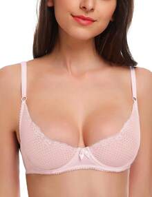 Women's Sexy 1/2 Cup Lace Bra Balconette Mesh Underwired Demi Shelf Bra Unlined See Through Bralettehalloween - Màu Hồng baby - Xem 1