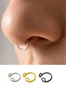 3Pcs/1Pc Fake Nose Ring Nasal Septum Faux Piercing Jewelry 8Mm Fake Nose Ring Hoop For Faux Lip Septum Nose Ring Set Fake Lip Ring Lip Nail New No Need For Perforation - Multicolor - View 10
