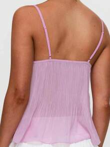 Women's Pleated Camisole Mini Bowknot Front Spaghetti Strap V-Neck Lace Cropped Tops - Pink - View 7