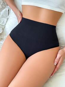 1 pezzo Mutandine modellanti in vita alta per donne, biancheria intima a triangolo senza cuciture, di colore unito, sexy e che modella il lato b