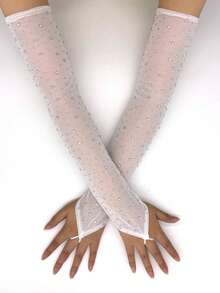 1 Paar 49 cm Damen Mesh sexy fingerlose Handschuhe mit Strass, dehnbare dünne glitzernde Modeschuhe für Musikfestival, Bühnenauftritte, Singles Party, Frühling/Sommer - Mesh heißer Diamant - Übersicht 9