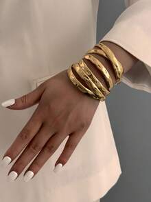 6 Peças Conjunto de Pulseiras de Metal em Estilo Boho, Design Assimétrico de Abstração Líquida, Estilo Vintage Minimalista Ajustável, Aberto, Conjunto de Pulseiras de Bracelete, Adequado para Acessórios de Joias Diárias e de Férias para Mulheres - Ouro amarelo - Visão 11