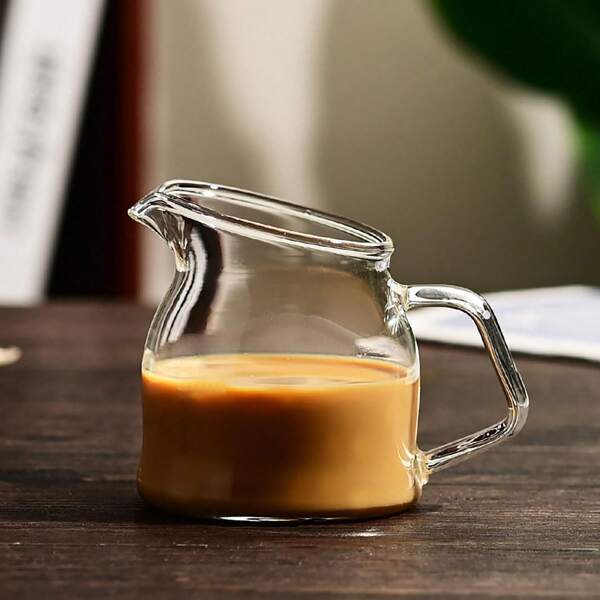 1 mini glazen schenkkan voor koffie en sauzen, espressokannetje met melkkannetje, herbruikbare transparante koffiepot met handvat, magnetronbestendige melkkan voor koffie, melk en siroop - geschikt voor gebruik in de eetkamer, rond, geschikt voor de magnetron, diverse set voor gezinnen, Eid al-Fitr-feest, geen patroon