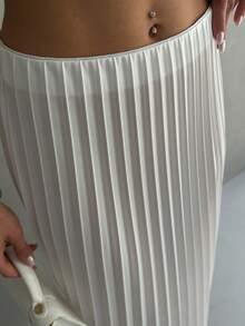 褶皱长裙，优雅休闲的办公室服装 - 白色 - 查看 5