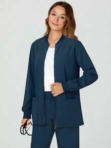 Women's Long Sleeve Surgery Room Outer Wear With Pockets, Scrubs Nurse Scrubs Workwear, Dentist Healthcare Pet Hospital Laboratory Clinician Jacket, Staff Scrub Uniform