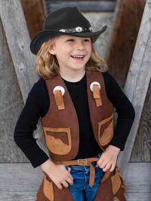 1pc Unisex Kids Star Leather Decor Felt Cowboy Hat, Retro Western Style, Suitable For All Seasons, Detachable, Suitable For Daily Wear, Outdoor Activities, Holidays, Parties, Back To School And More - Style 1 - View 2