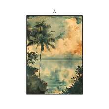1/3 piezas Decoración de pared de acuarela retro de selva tropical de vacaciones, decoración de pared de cascada, arte de decoración de pared opcional, póster de acuarela hawaiano, mural decorativo del hogar de vacaciones, decoración del hogar, póster de lienzo - Multicolor - Ver 9