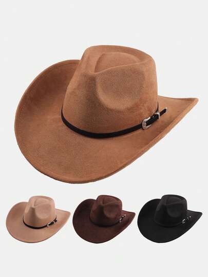 1顶西部牛仔帽，男女皆宜，经典卷边软毡帽，配仿牛角扣带，复古西部时尚帽，四季皆宜，可拆卸，适合日常佩戴、户外活动、节日、聚会等场合。