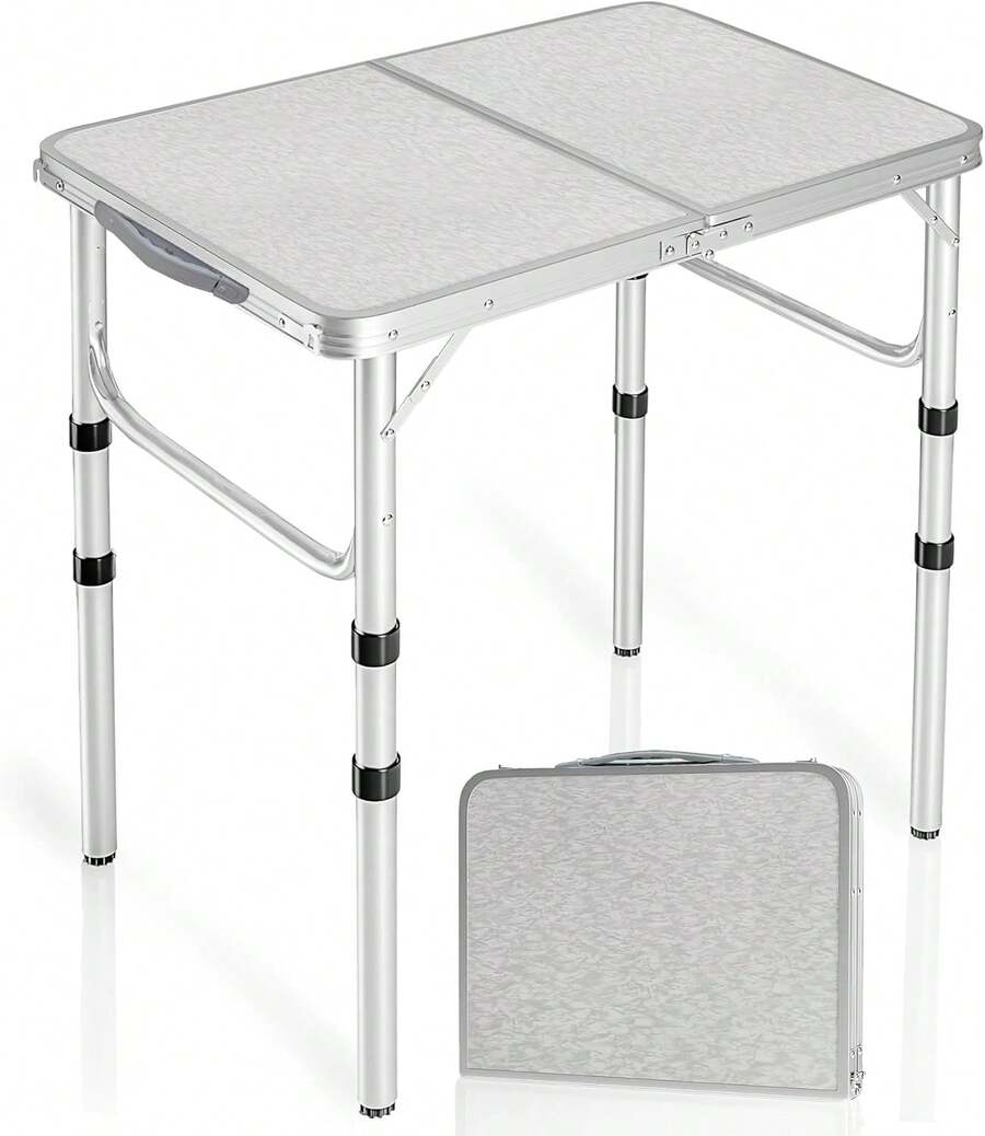 Small Folding Table 2 Feet, Small Foldable Table Adjustable Height, Lightweight Portable Aluminum Camping Table, 3 Heights, 23in X 15 In X 10 In - Multicolor - Ver 1