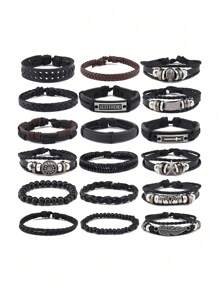 Pulseira retrô de hip-hop de rua com 18 peças, conjunto de joias punk, pulseiras, acessórios masculinos de estilo misto