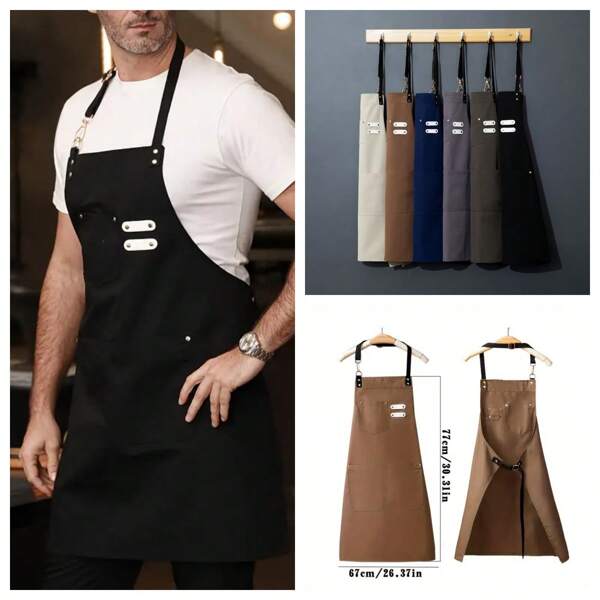 1pc Adjustable Cooking Apron, Unisex Plain Canvas Apron For Kitchen, Chef, Waiter, Barbecue, Hairdresser, Adult Large Pocket Apron, Kitchen Supplies