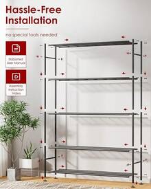 5 Tier Shelf Organizer, Heavy Duty Garage Shelving Unit With Leveling Feet, Stable Metal Shelves Organizer For Pantry, Kitchen And Closet