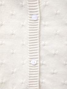 Baby Girl Knit Round Neck Openwork Solid Color Cardigan - Beige - View 3