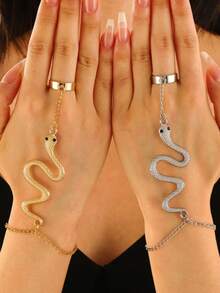 1 件时尚简约蛇形吊坠肚皮舞手链配饰铁材质链条戒指手链适合男女佩戴日常休闲度假装饰舞蹈服装搭配饰品礼物 - 舞蹈連指手鍊美女蛇 - 查看 1