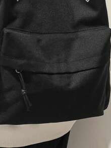 女士大容量多功能背包，带字母图案吊坠 - 黑色 - 查看 4