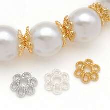 20 件金/银/白金兰花珠帽（3 种设计）- 用于 DIY 手工制作的花卉珠宝配件