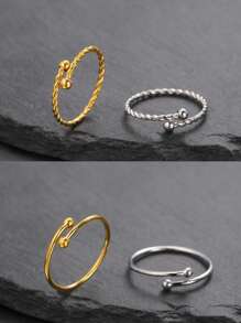 LIKGREAT 1 Pc Women's Stainless Steel Double-Ended Spiral Ball Adjustable Open Ring, Fashionable Minimalist Design, Gift