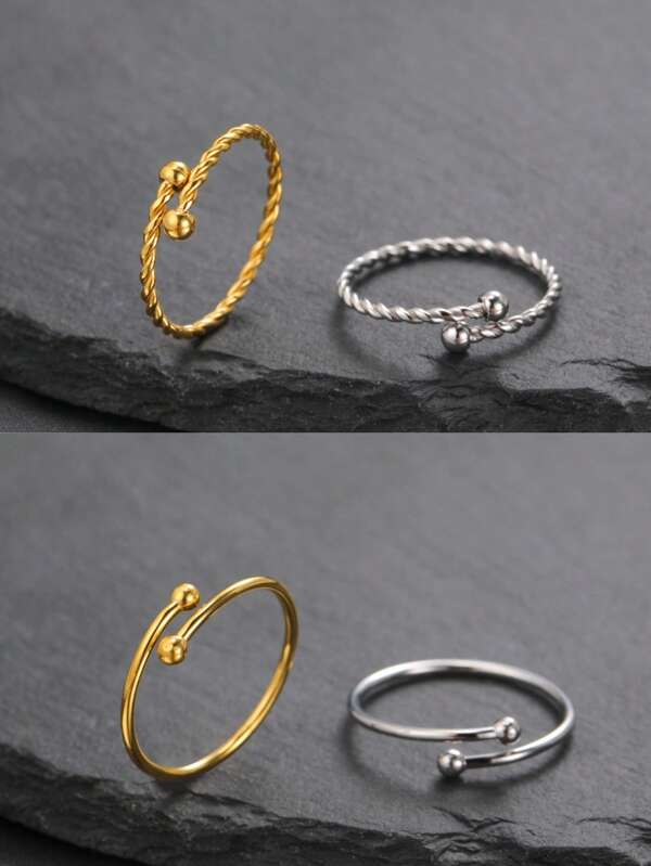 LIKGREAT 1 Pc Women's Stainless Steel Double-Ended Spiral Ball Adjustable Open Ring, Fashionable Minimalist Design, Gift