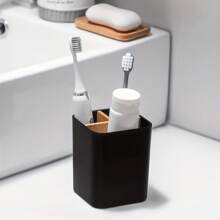 1PC Bamboo Toothbrush Holder For Bathrooms, Tooth Brush Holder With 4 Slots Bathroom Vanity Organizer Countertop For Electric Toothbrushes, Toothpaste, Razors Back To School