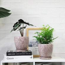 6 Inch Retro Ceramic Planter Set Of 2 With Drainage Hole And Saucer For Plants, Indoor-Outdoor Garden Pots For Succulent, Orchid, And Flower (Fits Inner Pots Up To 5 Inches, Retro Red) - 紅色 - 查看 5