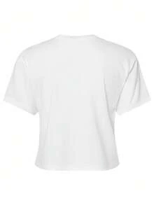 Women's Denim Star Crop Tee Shirt Top Exposed Navel T-Shirt , Women's New Summer Casual Crew Neck Pure Cotton Short-Sleeved T-Shirt(1 PC) - White - View 3