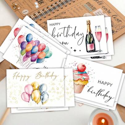 Balon akwarelowy i tort urodzinowy, kartka urodzinowa z kopertą - zestaw pustych kartek memo, odpowiedni na każdą okazję, odpowiedni dla rodziny, przyjaciół, współpracowników - motyw wiejski, jednolity kolor, mocowana na podłodze kartka papierowa, odpowiedni na Wielkanoc, dzień św. Patryka, walentynki, wiosnę i zimę, idealny na Święto Dziękczynienia