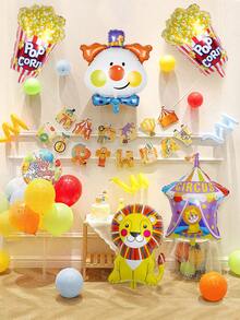 5pcs Carnival Circus Balloon Decoration Set, Includes Cute Clown Foil Balloon, Lion Circus Balloon, Popcorn Balloon, Lion Circus Balloon, Suitable For Vibrant Theme Parties, Carnival, Birthday Celebrations, Mardi Gras Decorations - Nhiều màu - Xem 6