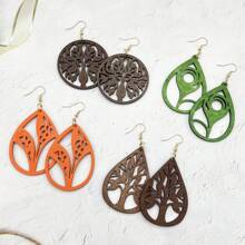 8-Pairs Set Modern Rustic Wooden Pendant Earrings For Women, Suitable For Vacation, Party, Celebration, Plant Design, Women Jewelry