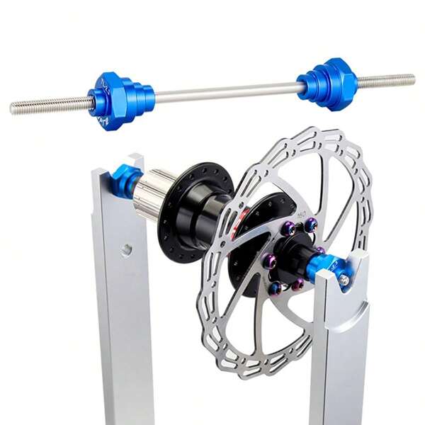 1 pieza Soporte para centrar ruedas de bicicleta, herramienta de reparación de eje de cubo metálico de bicicleta, para accesorios de barra de fijación del eje del tambor de la mesa de ajuste de bicicleta