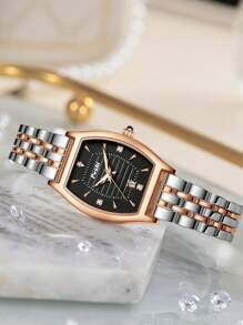 Poshi 1 pieza Reloj de pulsera de mujer elegante de cuarzo analógico con decoración de diamantes y pantalla de fecha