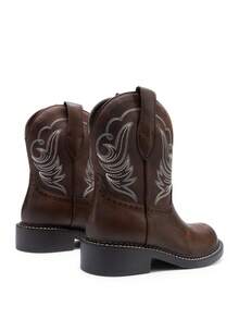 Women's Cowboy Western Ankle Booties, Thick Heel Slip-On Embroidered Square Toe Mid-Calf Fashion Boots, For Country Concerts, Rodeos, And Casual Outings,Autumn Winter Short Shaft Riding Boots - 巧克力棕 - 查看 11