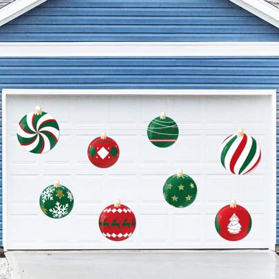 8 peças de ímãs para decoração de porta de garagem de Natal - Bola de Natal, decoração de geladeira e cozinha para feriados de Natal