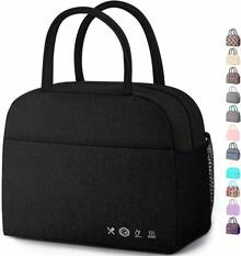 Lunch Bag Lunch Box Women Men Reusable Insulated Lunch Bags,-Resistant Cute Cooler Lunch Tote Bag, Large Capacity Work Travel Picnic,Black - Black - View 9