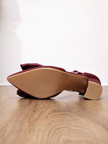 Modische Plateau-High-Heels mit Schleife, Wildlederriemen und Schnalle für Damen im Herbst/Winter 2025, elegant, für Partyoutfits - Bordeaux - Übersicht 8