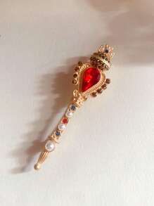 Vintage Baroque Colorful Crystal Pearl Brooch Pin, Gemstone Hollow Geometric Rectangle Brooch, Retro Baroque Crown Red Ruby Crystal Magic Wand Brooch, Fashion