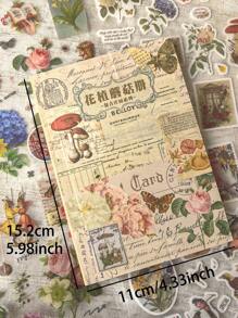 20sheets Vintage Sticker Book Plant, Mushroom & Farm House Series Made Of Pvc And Washi Material For Ins Style Retro Hand Account Diy Decorative Decals Papercraft Collage Scrapbooking Sticker Book School Supplies,Back To School