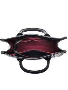 3件套大容量鳄鱼压纹女士手提包组合包，商务休闲单肩手提包配女士钱包，母亲节礼物 - 黑色 - 查看 7