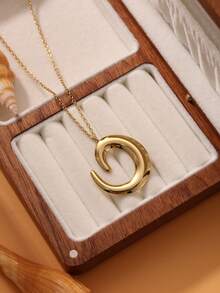 1件装 时尚复古极简镂空花朵几何吊坠项链，女士节日礼物及日常配饰 - 金黃色 - 查看 9