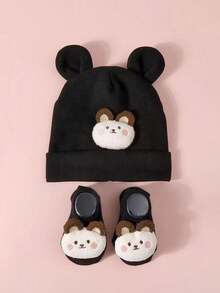 1 طقم قبعة و جوارب وردية محشوة كرتونية طفلية (2 قطعة)، شريط رأس مرن، ناعم ومريح للاطفال الصبيان والبنات، للارتداء الخارجي الكاجوال، بأسلوب عصر الألفية الجديدة